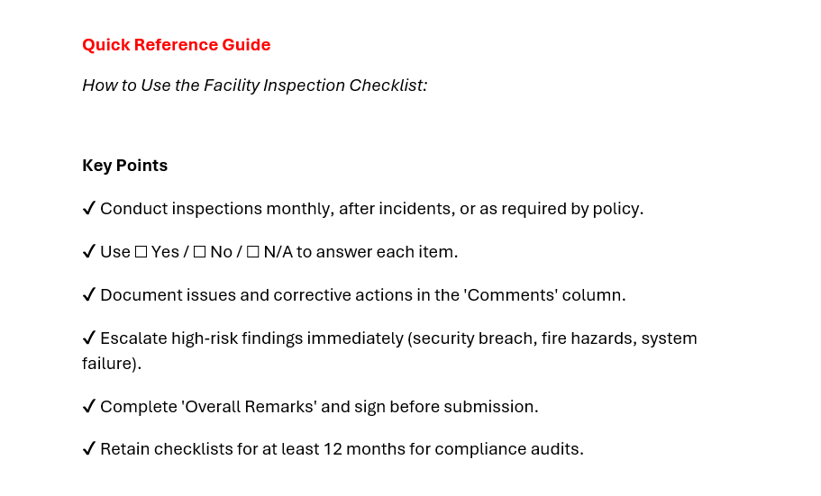 Facility Inspection Checklist - Image 2