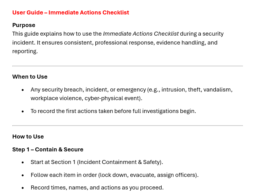 Immediate Actions Security Incident Response Checklist - Image 3
